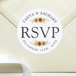 Sticker Rond Fleur de tournesol | Mariage RSVP<br><div class="desc">Ensemble unique de stickers RSVP fleuris de tournesol sur le thème de la floraison spécialement adapté à votre futur mariage.</div>