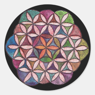 Sticker Rond Fleur de vie aquarelle art