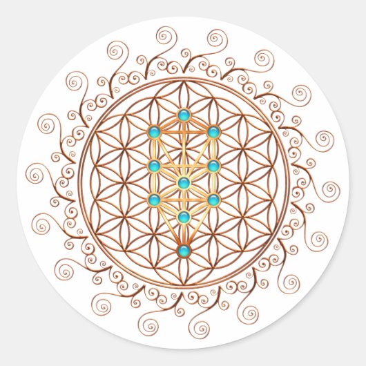 Sticker Rond Fleur de vie, Arbre de vie, Kabbalah, Sephiroth (Devant)