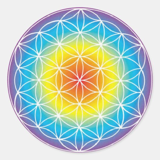 Sticker Rond Fleur de vie ~ Arc-en-ciel (Devant)