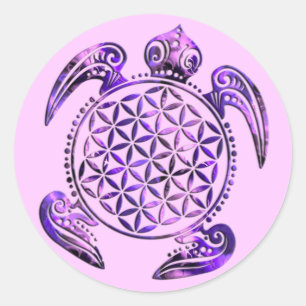 Sticker Rond Fleur de vie / Blume des Lebens - tortue violet