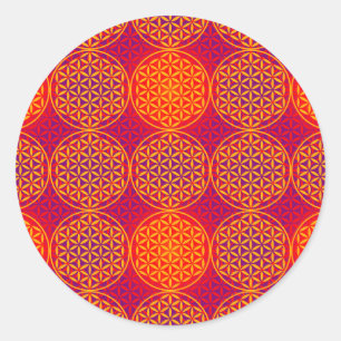 Sticker Rond Fleur de vie - motif de timbre - rose orange