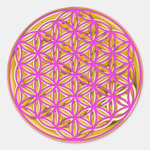 Sticker Rond Fleur de vie / or complet rose