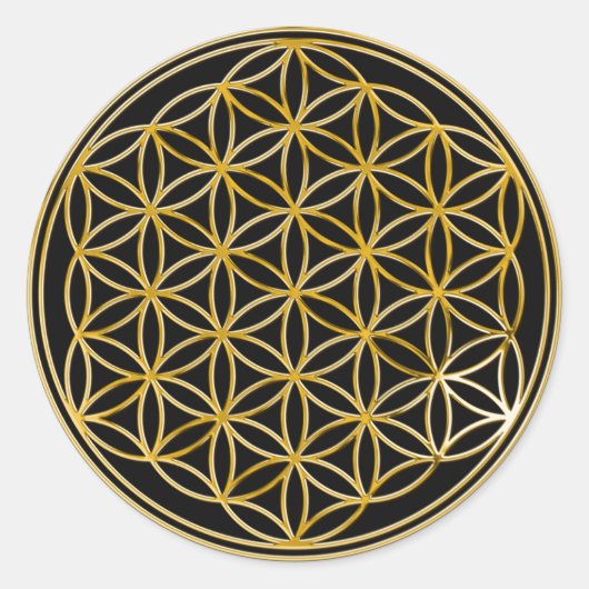 Sticker Rond Fleur De Vie | or, petit | noir (Devant)