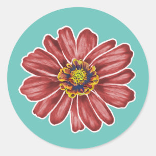 Sticker Rond Fleur de Zinnia
