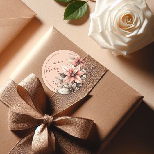 Sticker Rond Fleur délicate personnalisable 