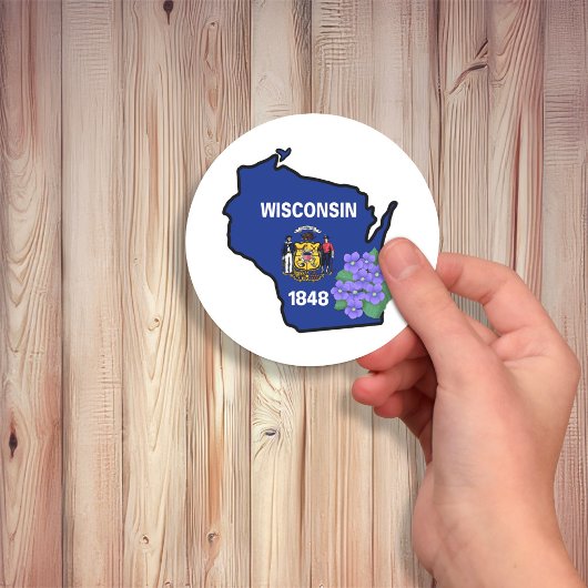 Sticker Rond Fleur d'État du pavillon du Wisconsin Clé violette