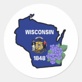 Sticker Rond Fleur d'État du pavillon du Wisconsin Clé violette (Devant)