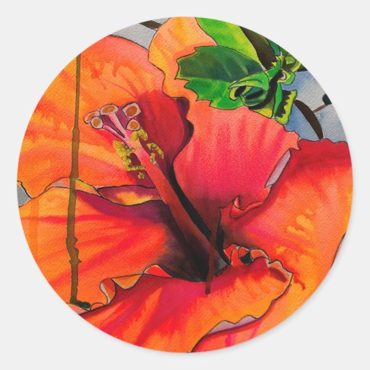 Sticker Rond Fleur d'Hibiscus du néon tropical (Devant)