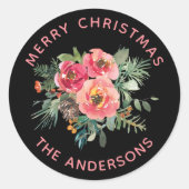 Sticker Rond Fleur d'hiver noir élégant | Noël vacances (Devant)