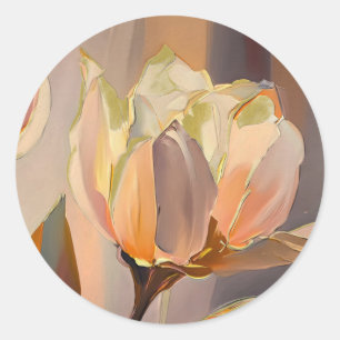 Sticker Rond Fleur discrète – Tulipes abstraites en or doux