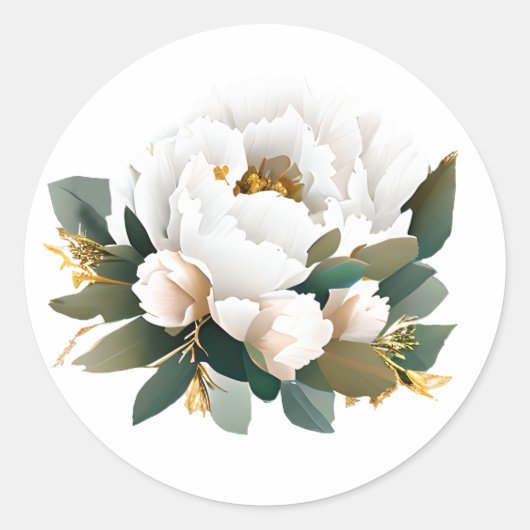 Sticker Rond Fleur d'or blanc Peony Eucalyptus (Devant)