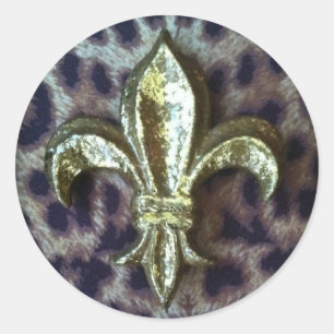 STICKER ROND FLEUR D'OR-DE-LIS AVEC CHÂSSIS LÉOPARD
