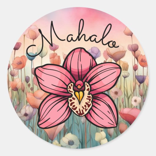 Sticker Rond Fleur d'orchidée de Merci Mahalo (Devant)