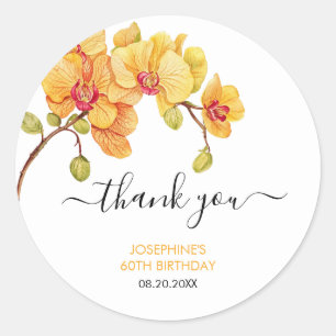 Sticker Rond Fleur d'orchidée jaune Anniversaire botanique