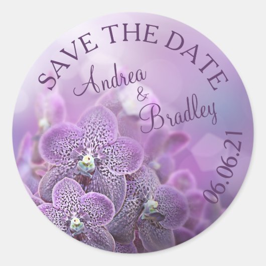 Sticker Rond Fleur d'orchidée violette Mariage personnalisé (Devant)