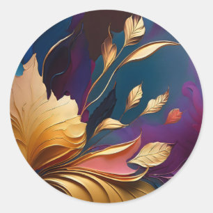 Sticker Rond Fleur dorée – Composition florale abstraite