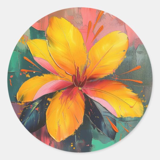 Sticker Rond Fleur Dorée – Expression Florale Abstraite Vibrant (Devant)