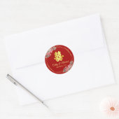 Sticker Rond Fleur double bonheur chinois rouge et or (Enveloppe)