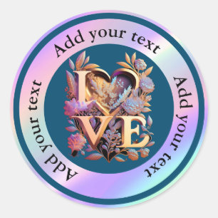 Sticker Rond Fleur Élégante, Cœur et Amour Doré