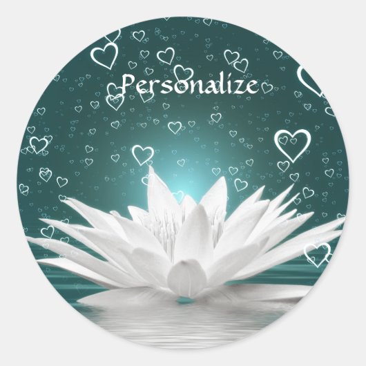 Sticker Rond Fleur et Coeurs de Lotus Blancs personnalisent (Devant)