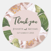 Sticker Rond Fleur et verdure luxuriante Élégante (Devant)