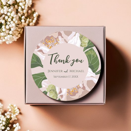 Sticker Rond Fleur et verdure luxuriante Élégante