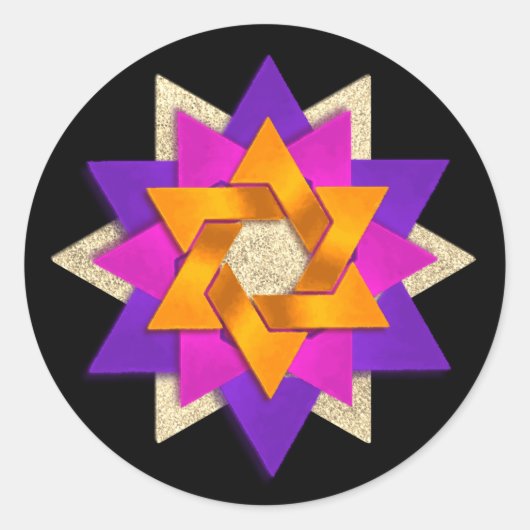 Sticker Rond Fleur étoile violet rose orange noir (Devant)