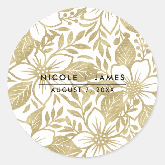 Sticker Rond Fleur florale moderne or (Devant)
