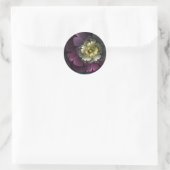 Sticker Rond Fleur fractale grise et pourpre moderne abstraite (Sac)