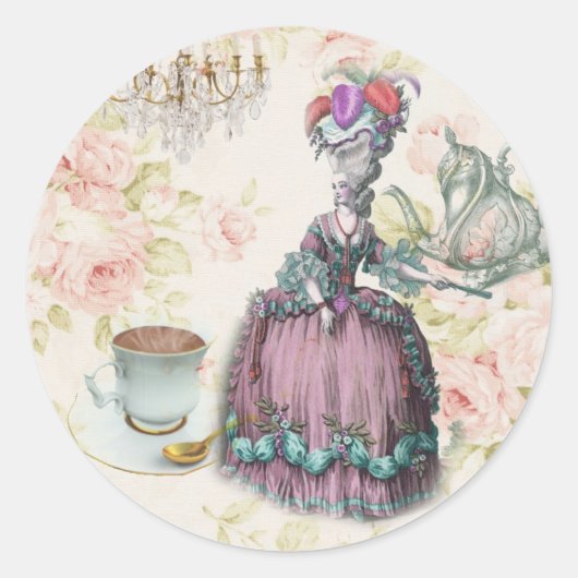 Sticker Rond Fleur française Paris Tea Party Marie Antoinette (Devant)