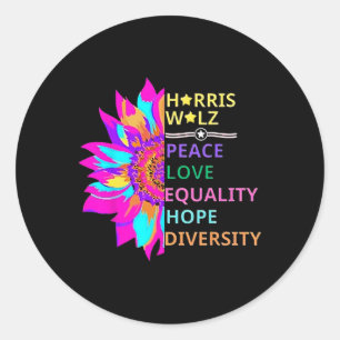 Sticker Rond Fleur Harris Wheimer 2024 Peace Love Equality Hop
