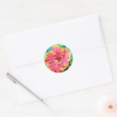 Sticker Rond Fleur Hawaïenne Aloha Hibiscus Rose Rouge (Enveloppe)