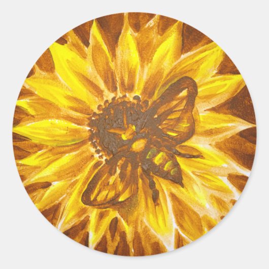 Sticker Rond Fleur jaune et abeille (Devant)