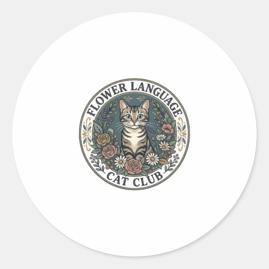Sticker Rond Fleur Langage Chat Chat Graphique Tee Art - Fleur  (Devant)