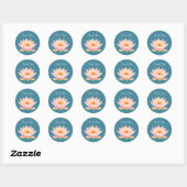 Sticker Rond Fleur Lily d'eau rose sur Merci bleu (Feuille)