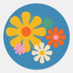 Sticker Rond Fleur Locus Reto 60s les années 70 Floral sur cart
