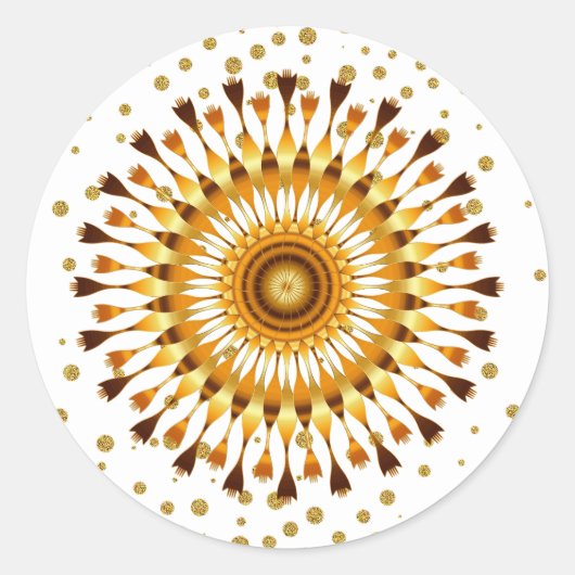 Sticker Rond Fleur Lotus d'or avec confettis d'or sur blanc (Devant)