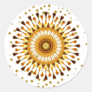 Sticker Rond Fleur Lotus d'or avec confettis d'or sur blanc
