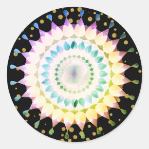 Sticker Rond Fleur Lotus Rose sur Confetti Or