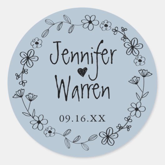 Sticker Rond Fleur Main Levée Wreath Personnalisé Dusty Blue (Devant)