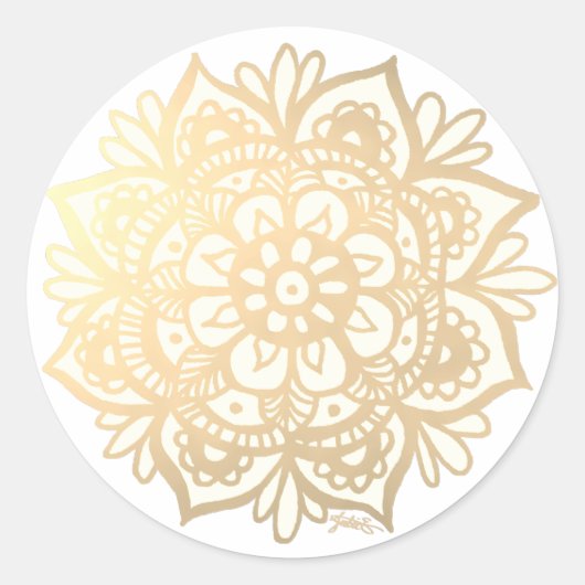 Sticker Rond Fleur Mandala d'or jaune (Devant)