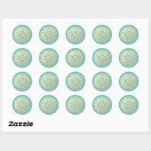 Sticker Rond Fleur Mandala Or et Teal (Feuille)