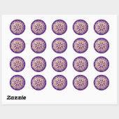Sticker Rond Fleur Mandala or et violet (Feuille)