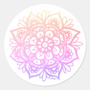 Sticker Rond Fleur Mandala Pastel Gradient