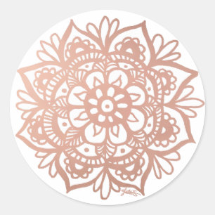 Sticker Rond Fleur Mandala rose or rose