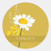 Sticker Rond Fleur marguerite blanche Nom personnalisé (Devant)