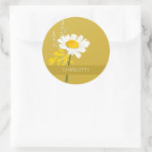 Sticker Rond Fleur marguerite blanche Nom personnalisé (Sac)