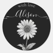 Sticker Rond Fleur marguerite noire et blanche (Devant)