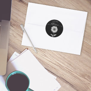 Sticker Rond Fleur marguerite noire et blanche